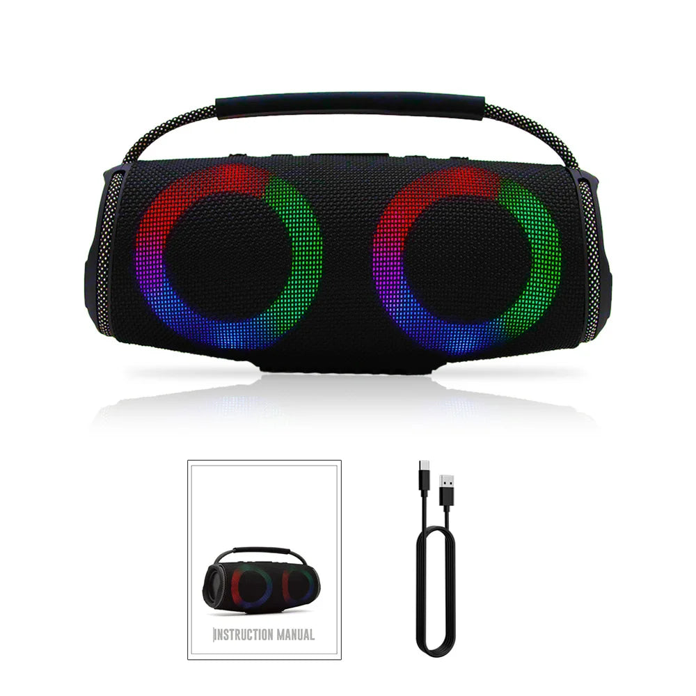 Powerful Bluetooth Speaker LED Light Portable Outdoor Speakers Dual 4'' Subwoofer Sound Box Support