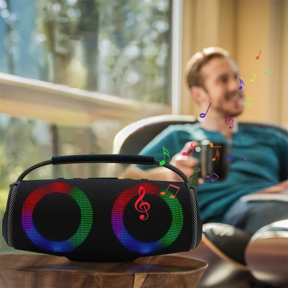 Powerful Bluetooth Speaker LED Light Portable Outdoor Speakers Dual 4'' Subwoofer Sound Box Support