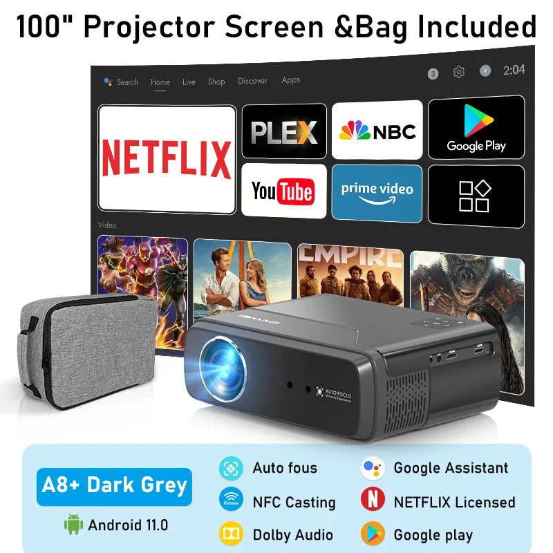 [Google TV/Android 14/Voice Control]Smart Projector 4K HD WiFi6 Netflix-Licensed Home Theater Outdoor Movie Auto Focus Projector