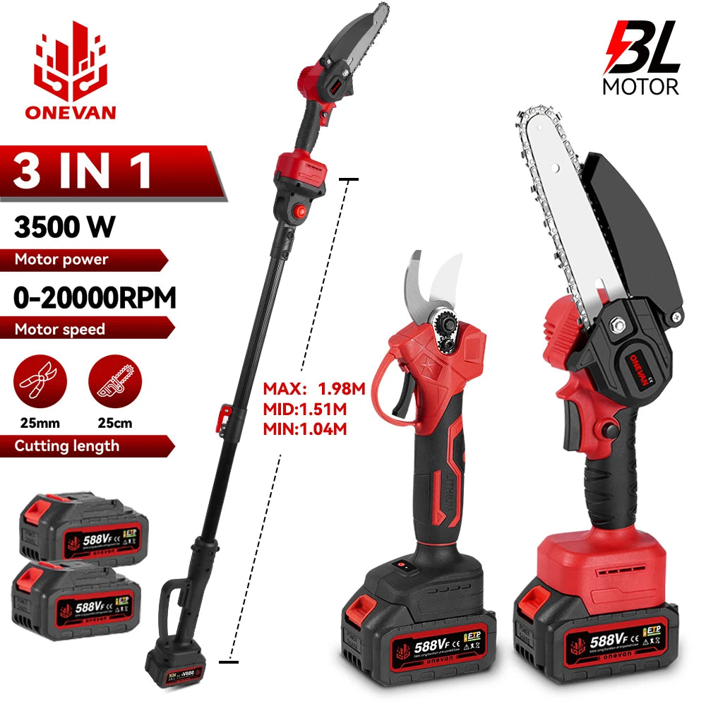 ONEVAN 3in1 Electric High Branch Saw 20000RPM Cordless Telescoping High Pruning Shear Garden Power Tool For Makita Battery Pin