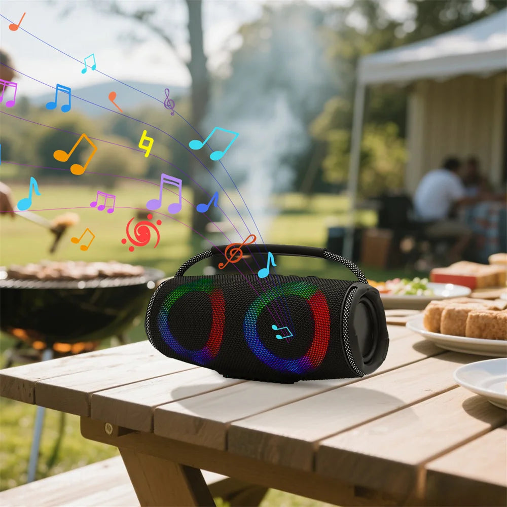 Powerful Bluetooth Speaker LED Light Portable Outdoor Speakers Dual 4'' Subwoofer Sound Box Support