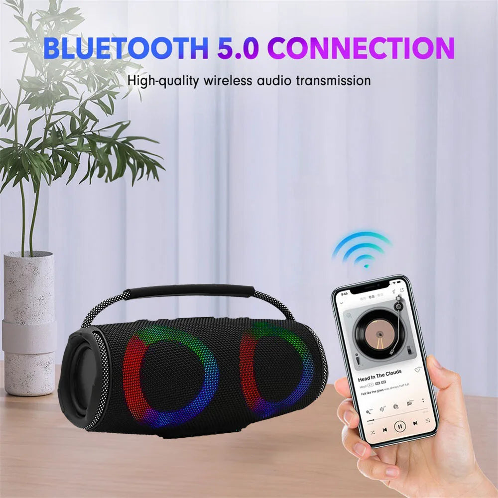 Powerful Bluetooth Speaker LED Light Portable Outdoor Speakers Dual 4'' Subwoofer Sound Box Support